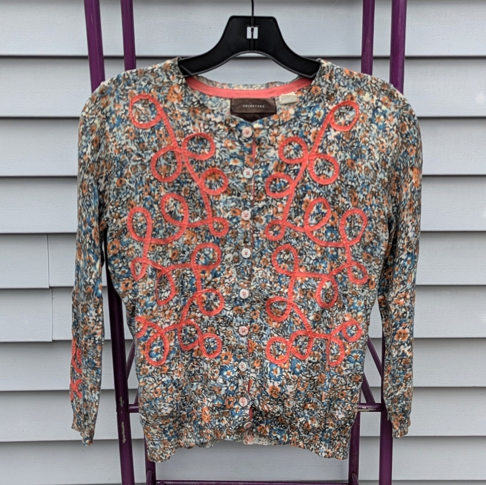 Anthropologie coral ribbon cardigan